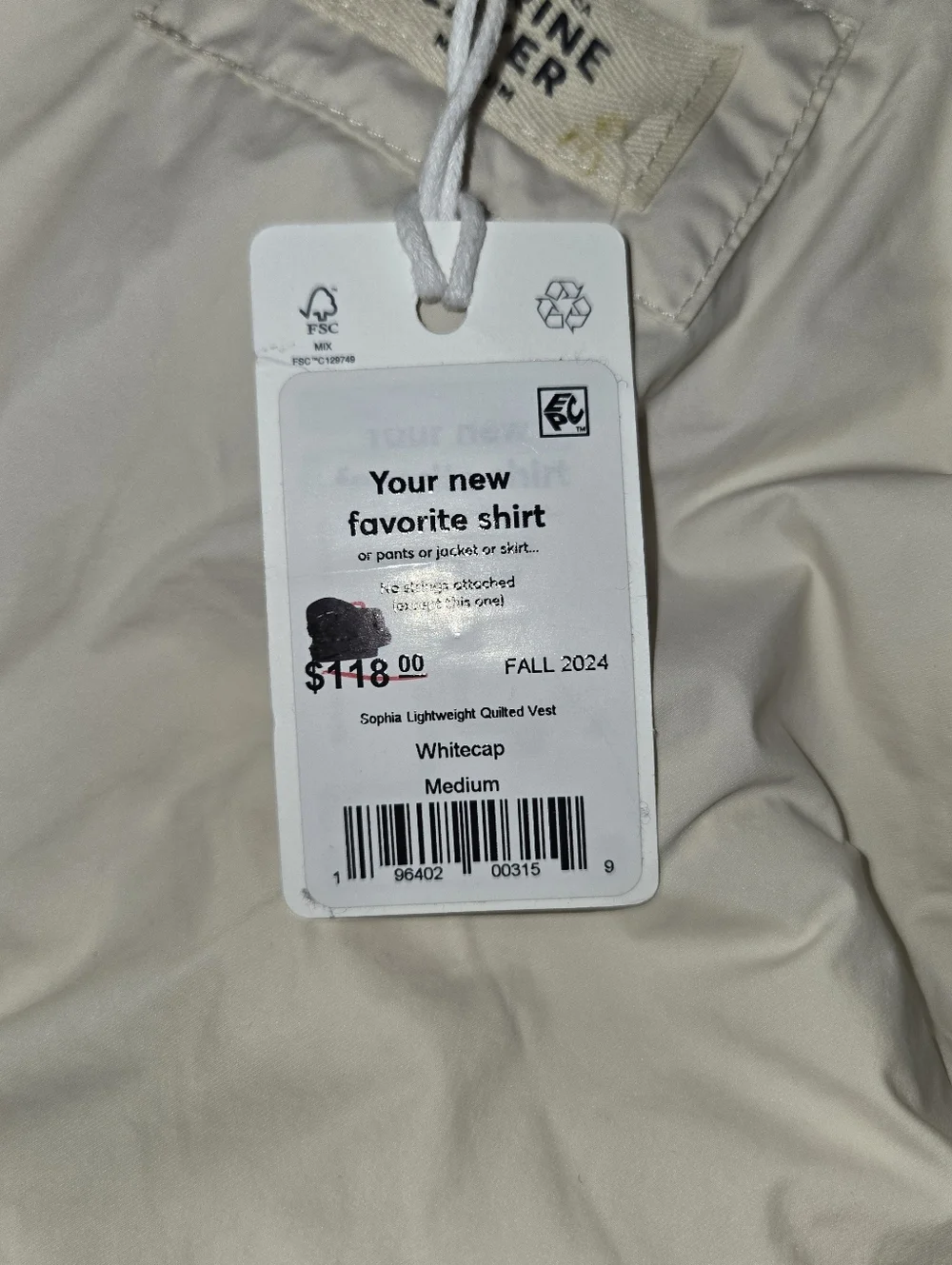 Marine Layer Sophia Quilted Vest New with tags Womens Off White Color M - Picture 8 of 9